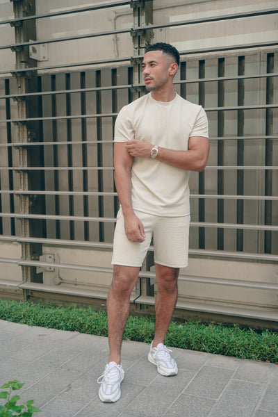 Capo Textured Tape Shorts - Light Beige