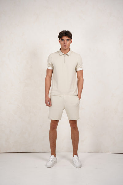 Capo Textured Tape Shorts - Light Beige