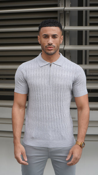 Capo Egyptian Cotton DIAMOND SS Zip Polo Shirt - Grey