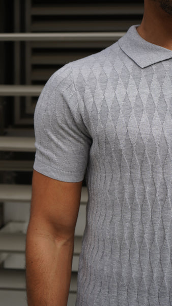 Capo Egyptian Cotton DIAMOND SS Zip Polo Shirt - Grey