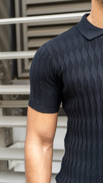 Capo Egyptian Cotton DIAMOND SS Zip Polo Shirt - Black