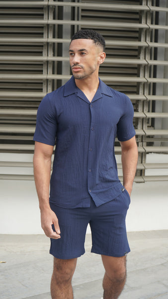 Capo SEERSUCKER SS Revere Shirt - Navy