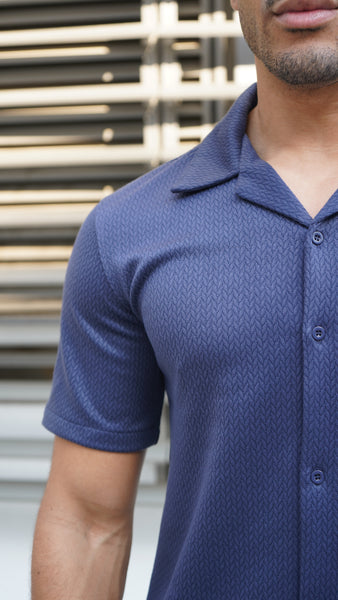 Capo TEXTURED BEAD SS Revere Shirt - Navy